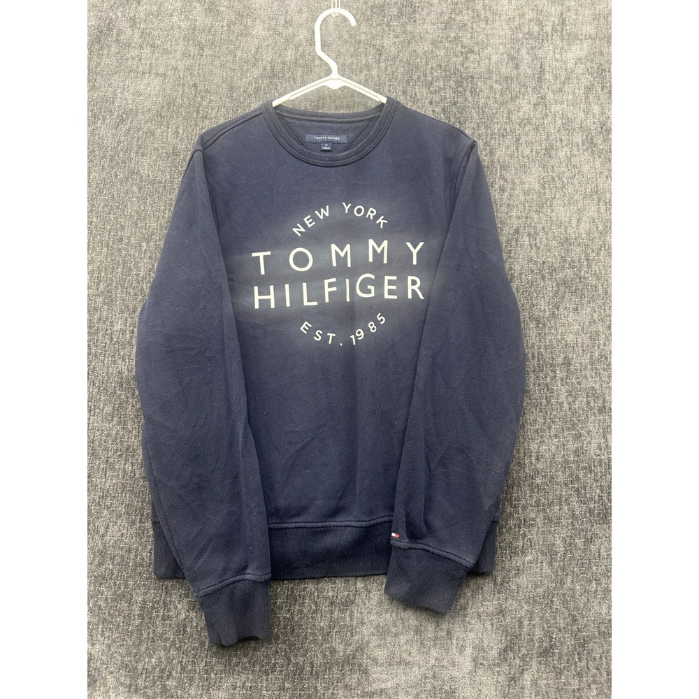 Tommy Hilfiger Sweatshirt Mens Large Blue Logo New York Graphic Crew Neck Winter